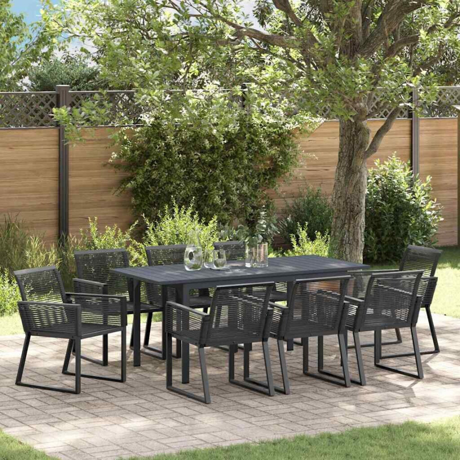 vidaXL Tuin eettafelset 9 pcs Zwart poly rattan afbeelding 1