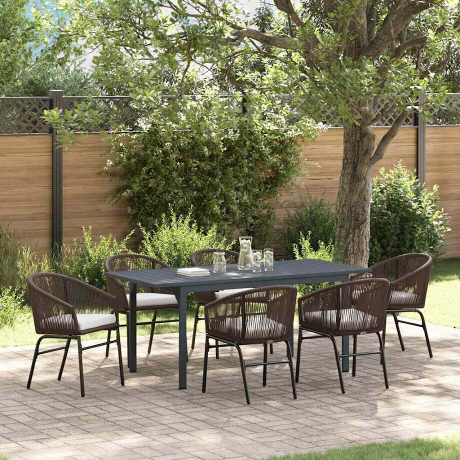 vidaXL Tuin eettafelset 7 pcs Bruin poly rattan vidaXL Tuin eettafelset 7 pcs Bruin poly rattan afbeelding 1