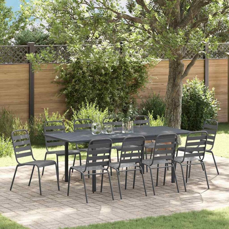 vidaXL Tuin eettafelset 11 pcs Antraciet Poedercoating staal afbeelding 1