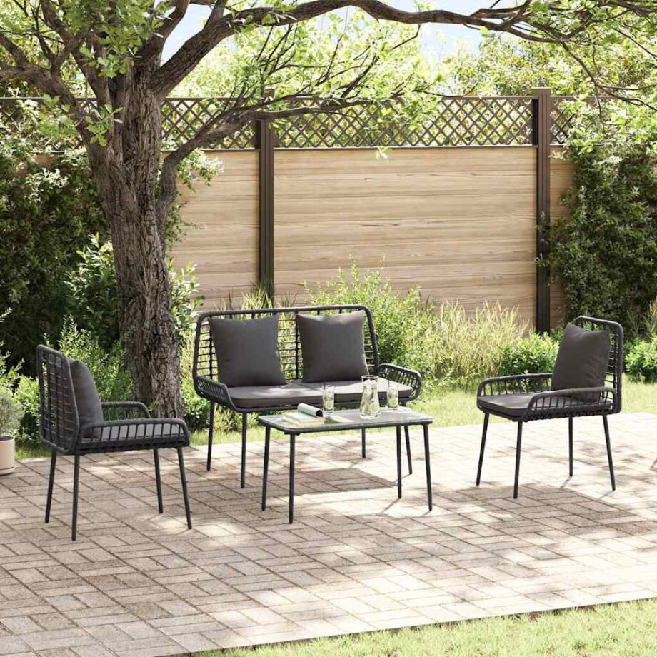 vidaXL Tuinmeubelset met kussen 4 pcs Zwart en Crème poly rattan vidaXL Tuinmeubelset met kussen 4 pcs Zwart en Crème poly rattan afbeelding 1
