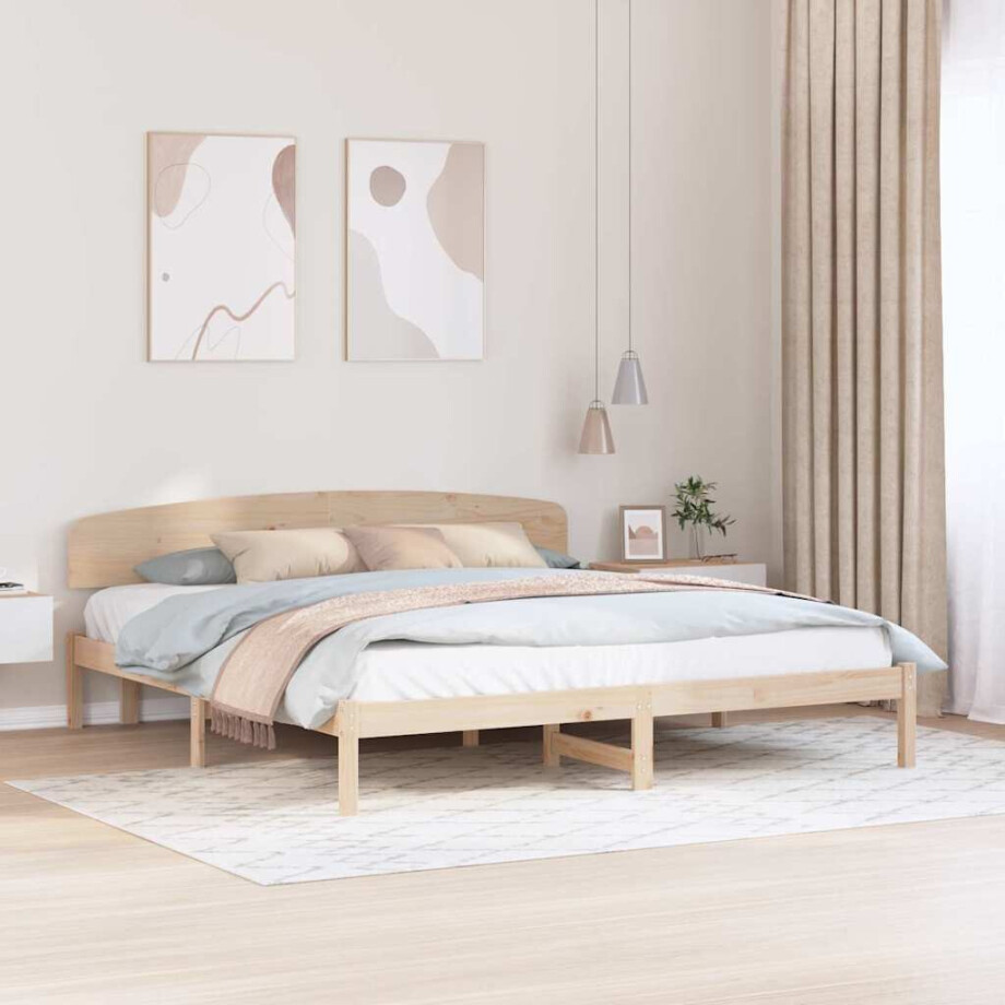 vidaXL Bedframe met hoofdeinde Naturel 200 x 200 cm Massief grenenhout afbeelding 1