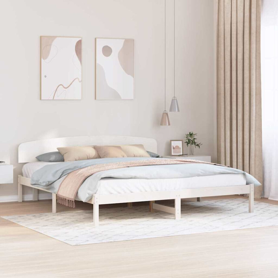 vidaXL Bedframe met hoofdeinde Wit 180 x 200 cm Massief grenenhout afbeelding 1