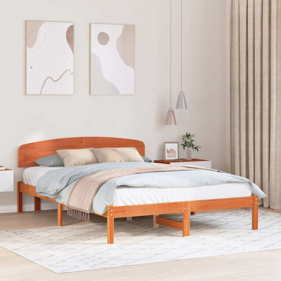 vidaXL Bedframe Wasbruin 140 x 200 cm Massief grenenhout afbeelding 1
