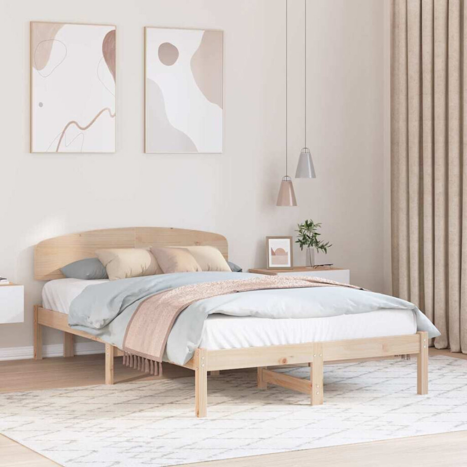 vidaXL Bedframe met hoofdeinde Naturel 140 x 190 cm Massief grenenhout afbeelding 1