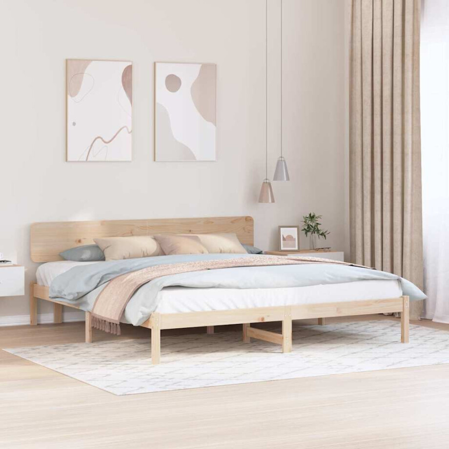 vidaXL Bedframe met hoofdeinde Naturel 180 x 200 cm Massief grenenhout afbeelding 1
