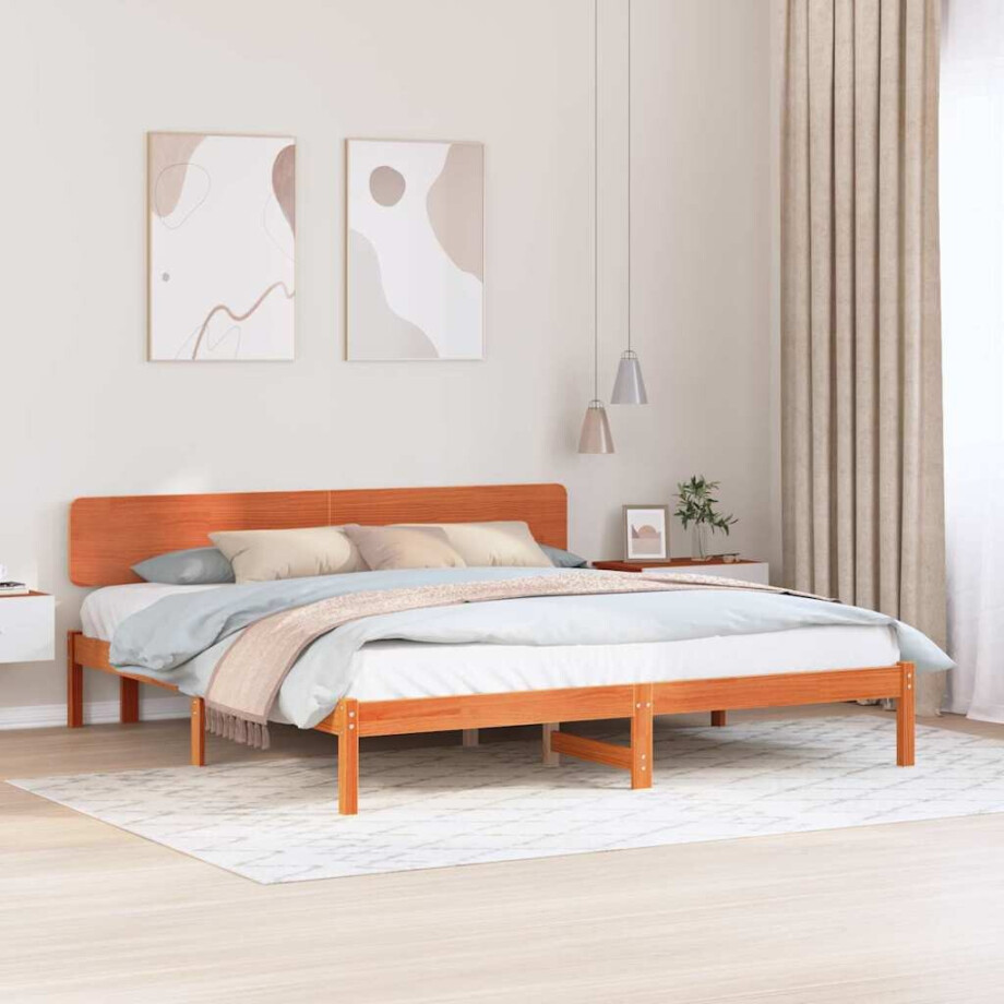 vidaXL Bedframe Wasbruin 180 x 200 cm Massief grenenhout afbeelding 1