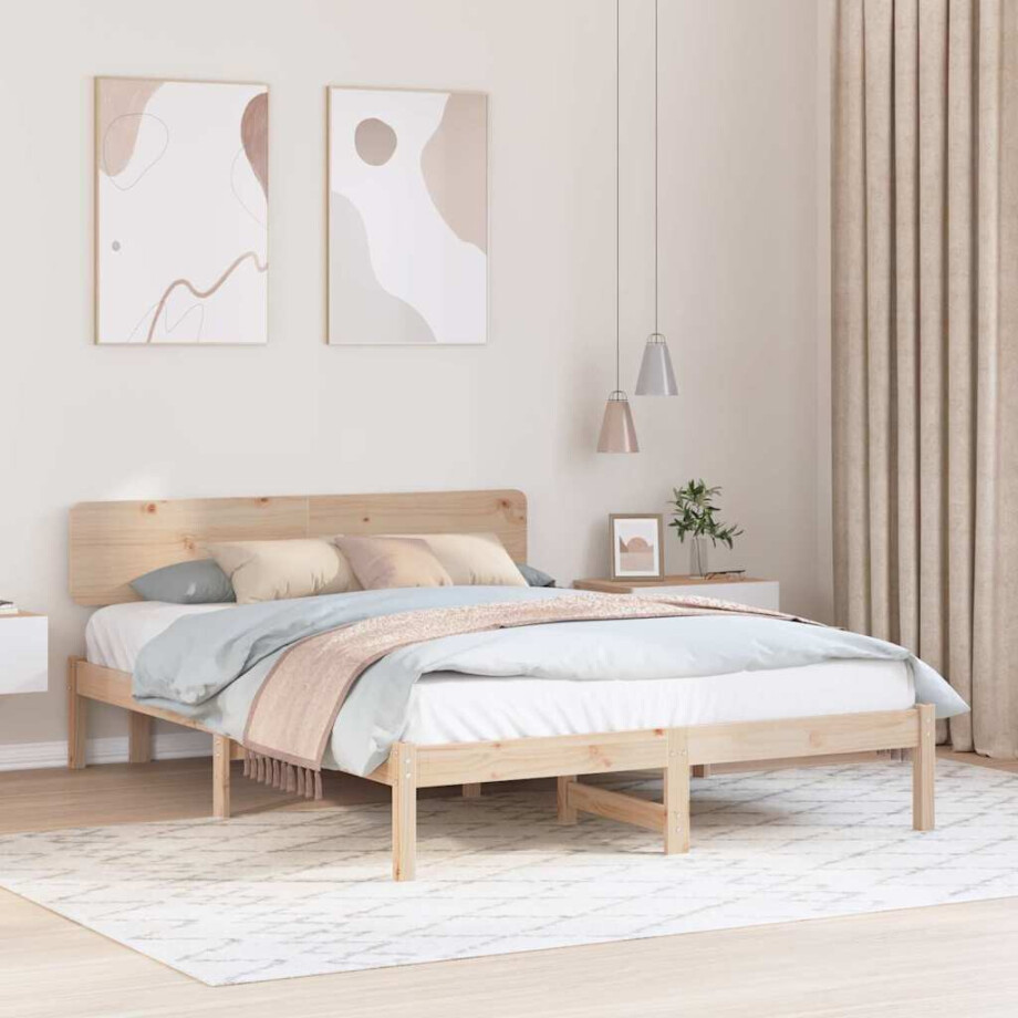 vidaXL Bedframe met hoofdeinde Naturel 160 x 200 cm Massief grenenhout vidaXL Bedframe met hoofdeinde Naturel 160 x 200 cm Massief grenenhout afbeelding 1