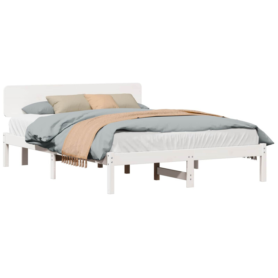 vidaXL Bedframe met hoofdeinde Wit 150 x 200 cm Massief grenenhout afbeelding 1