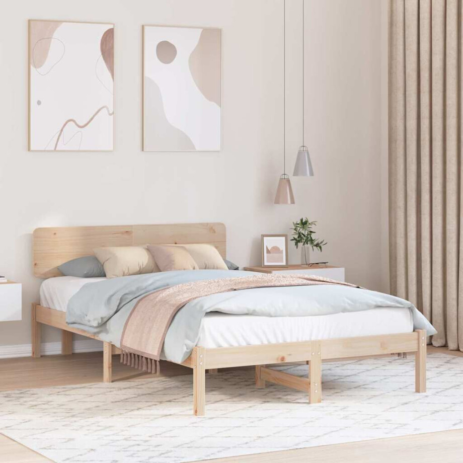 vidaXL Bedframe met hoofdeinde Naturel 140 x 190 cm Massief grenenhout vidaXL Bedframe met hoofdeinde Naturel 140 x 190 cm Massief grenenhout afbeelding 1