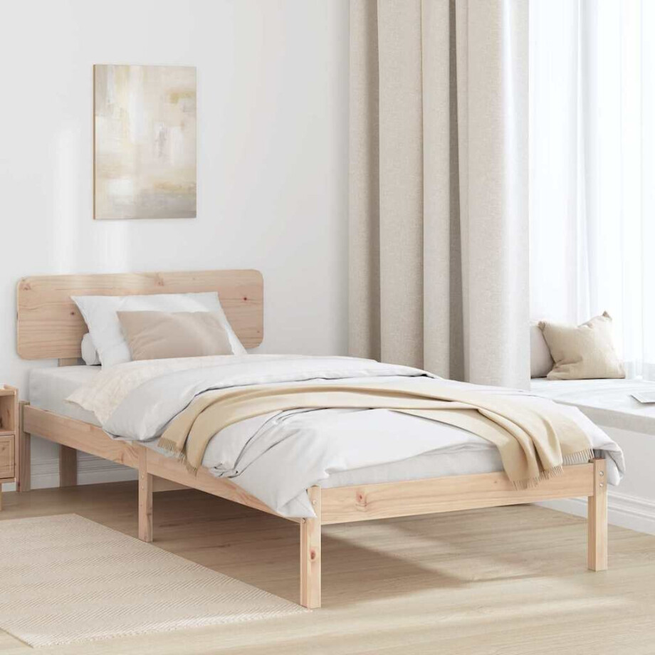 vidaXL Bedframe met hoofdeinde Naturel 90 x 200 cm Massief grenenhout afbeelding 1