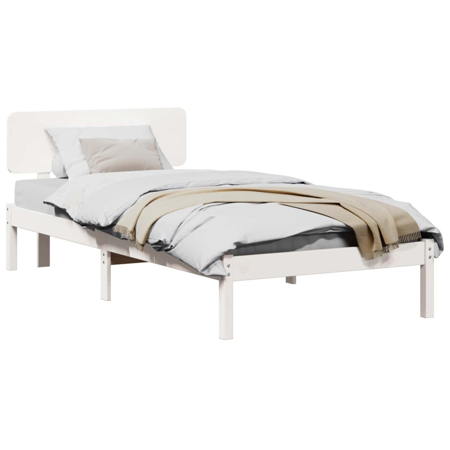 vidaXL Bedframe met hoofdeinde Wit 90 x 190 cm Massief grenenhout afbeelding 1
