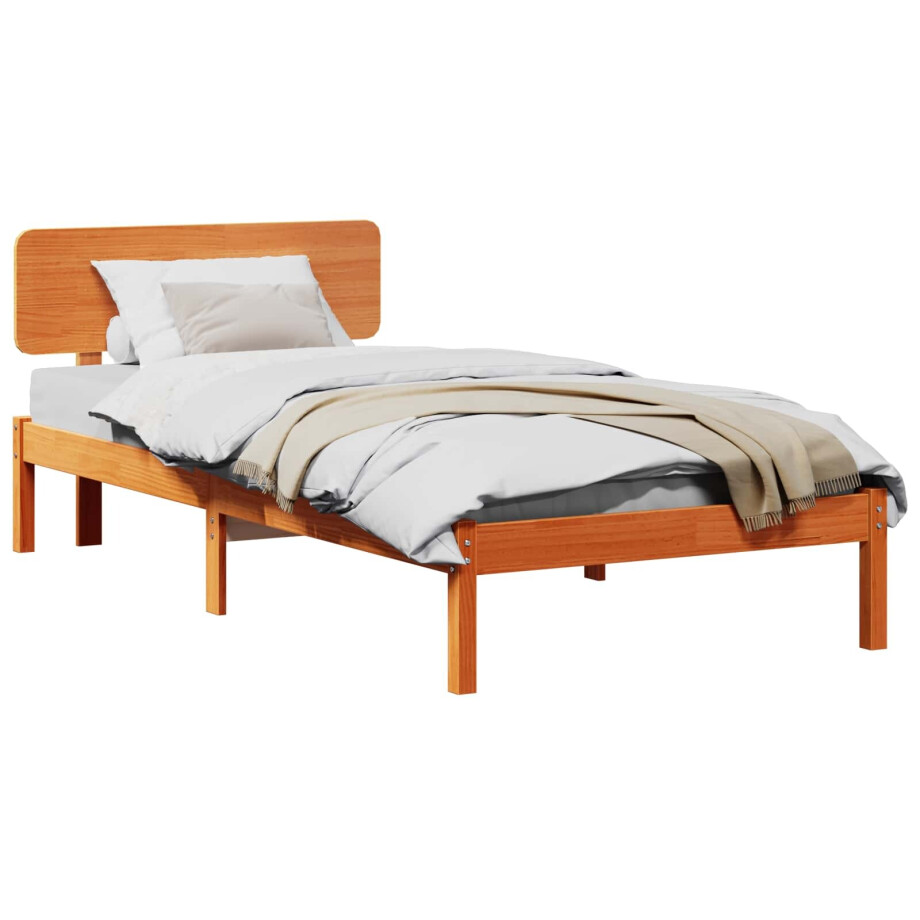vidaXL Bedframe met hoofdeinde Wasbruin 75 x 190 cm Massief grenenhout afbeelding 1