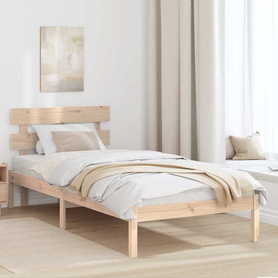 vidaXL Bedframe met hoofdeinde Bruin 100 x 200 cm Massief grenenhout vidaXL Bedframe met hoofdeinde Bruin 100 x 200 cm Massief grenenhout afbeelding 1