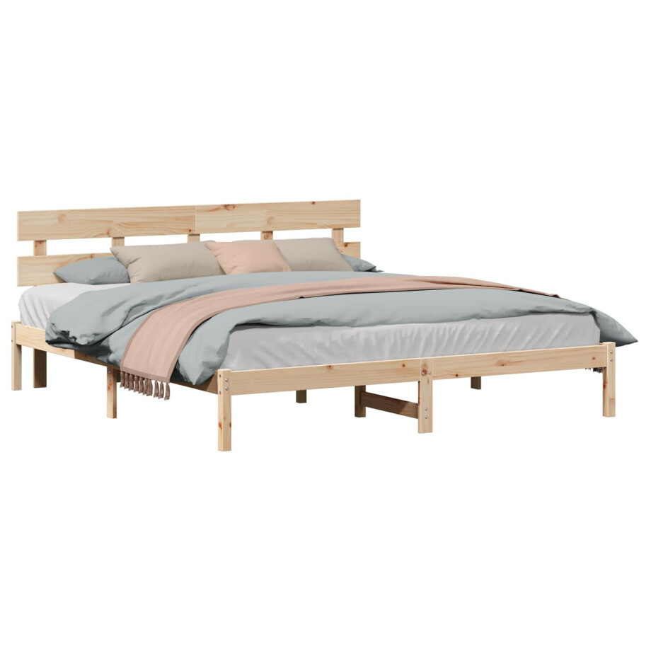 vidaXL Bedframe met hoofdeinde Bruin 200 x 200 cm Massief grenenhout afbeelding 1