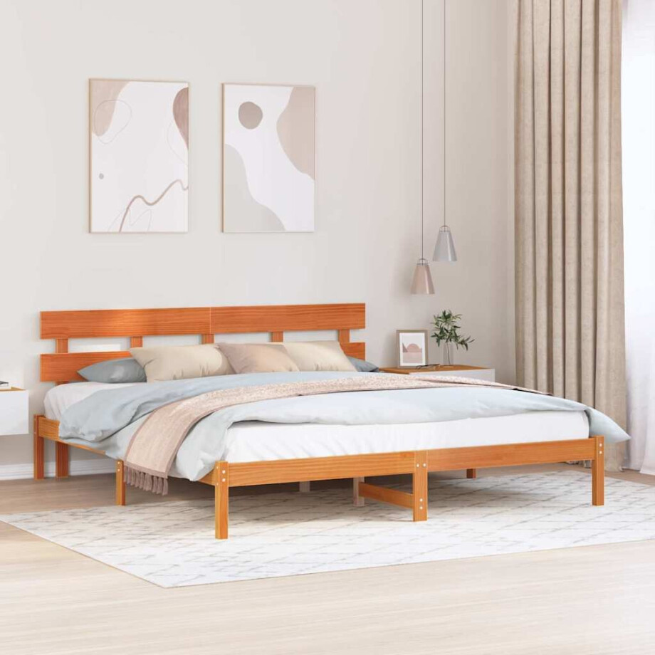 vidaXL Bedframe met hoofdeinde Bruin 180 x 200 cm Massief grenenhout afbeelding 1