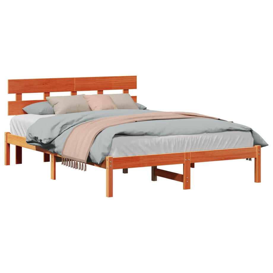 vidaXL Bedframe met hoofdeinde Bruin 160 x 200 cm Massief grenenhout afbeelding 1