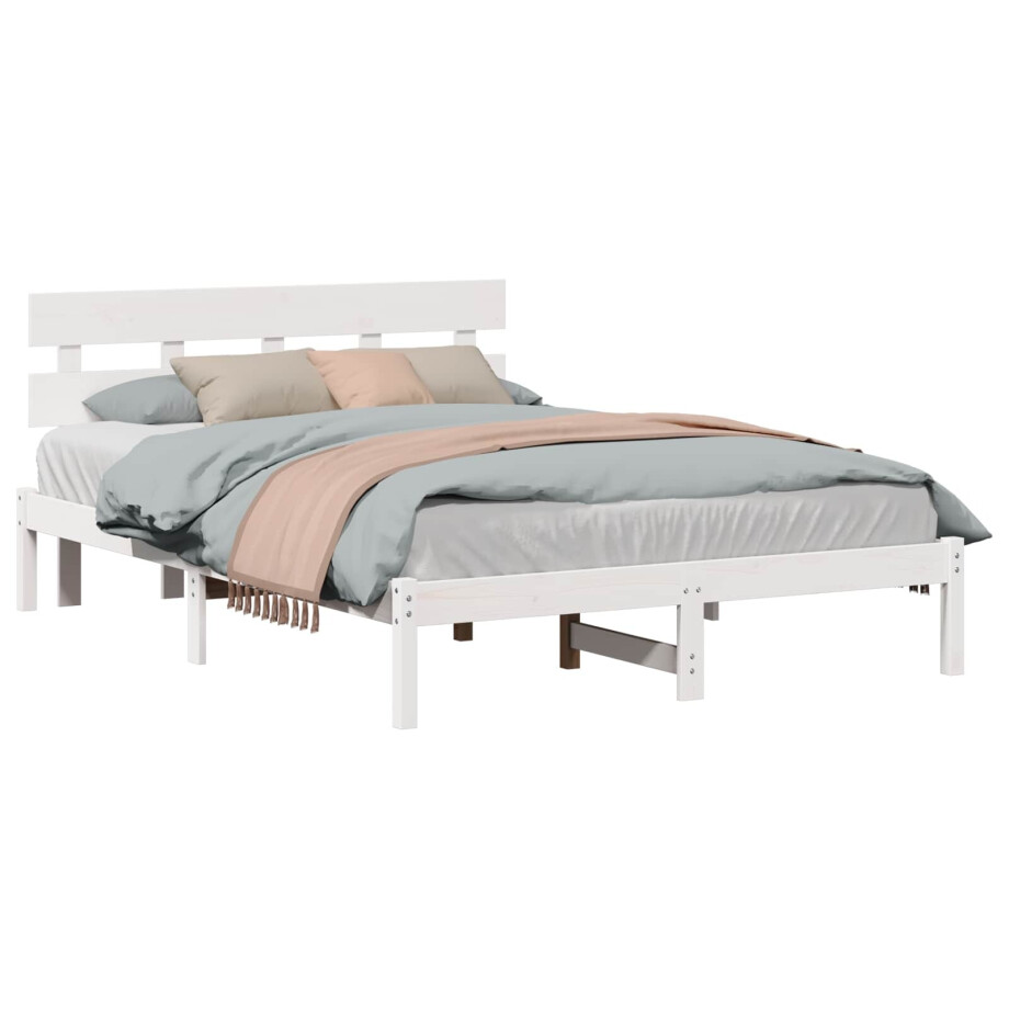 vidaXL Bedframe met hoofdeinde Wit 150 x 200 cm Massief grenenhout afbeelding 1