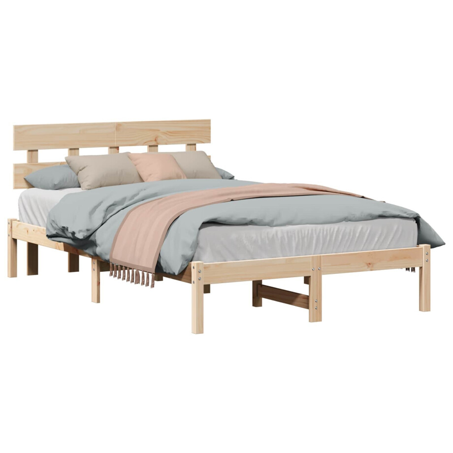 vidaXL Bedframe met hoofdeinde Bruin 135 x 190 cm Massief grenenhout afbeelding 1