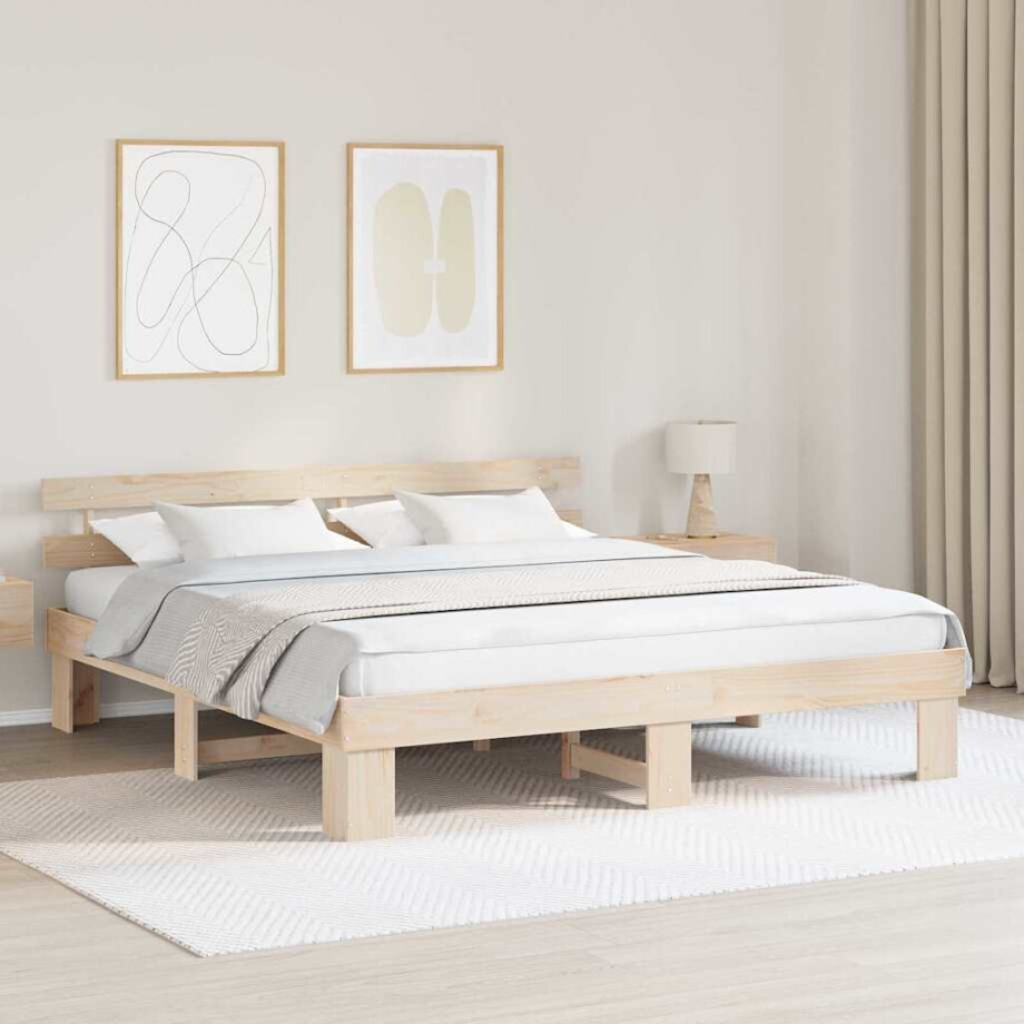 vidaXL Bedframe met hoofdeinde Naturel 180 x 200 cm Massief grenenhout afbeelding 1