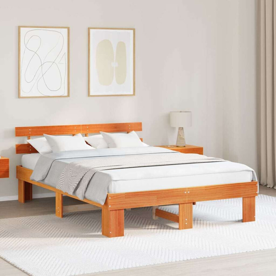 vidaXL Bedframe Wasbruin 140 x 200 cm Massief grenenhout afbeelding 1