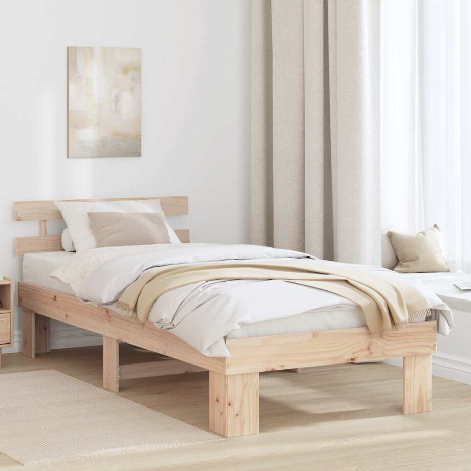 vidaXL Bedframe met hoofdeinde Naturel 90 x 190 cm Massief grenenhout afbeelding 1