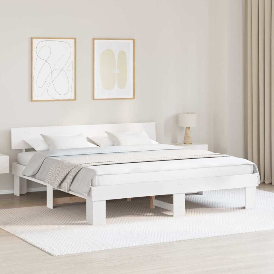 vidaXL Bedframe met hoofdeinde Wit 180 x 200 cm Massief grenenhout afbeelding 1