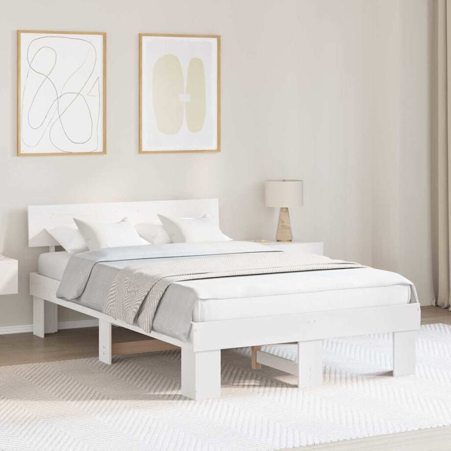 vidaXL Bedframe met hoofdeinde Wit 120 x 200 cm Massief grenenhout vidaXL Bedframe met hoofdeinde Wit 120 x 200 cm Massief grenenhout afbeelding 1