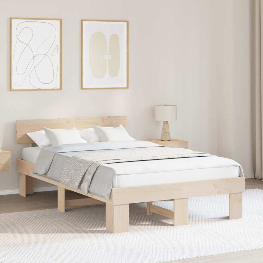 vidaXL Bedframe met hoofdeinde Naturel 135 x 190 cm Massief grenenhout vidaXL Bedframe met hoofdeinde Naturel 135 x 190 cm Massief grenenhout afbeelding 1
