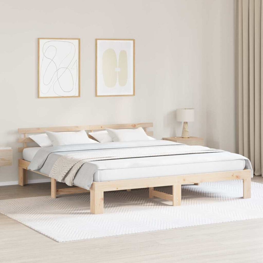 vidaXL Bedframe met hoofdeinde Naturel 180 x 200 cm Massief grenenhout afbeelding 1