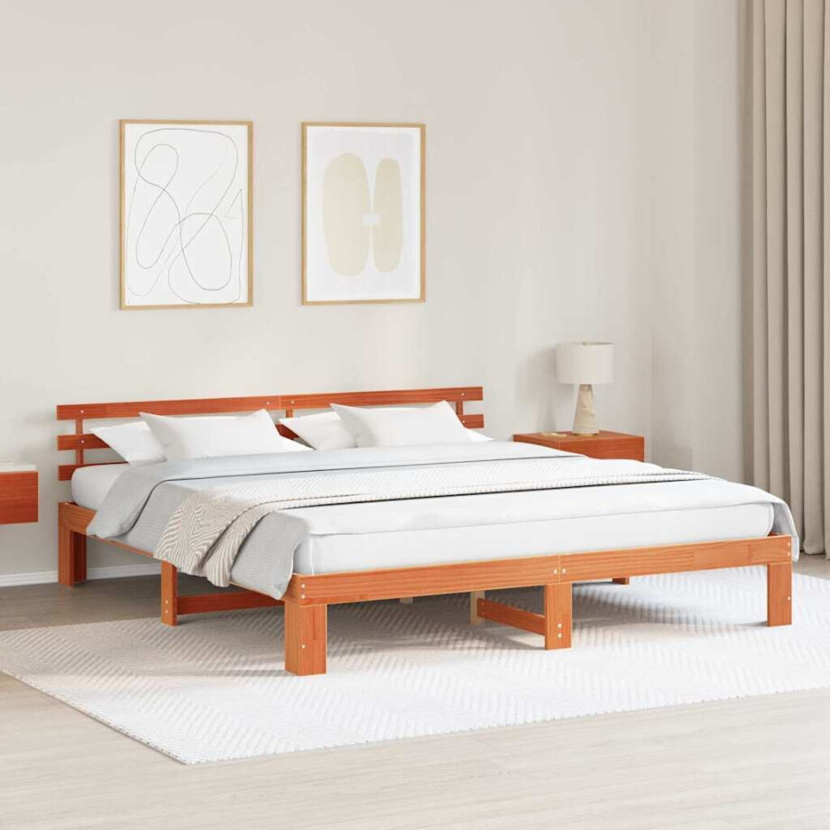 vidaXL Bedframe Wasbruin 180 x 200 cm Massief grenenhout afbeelding 1