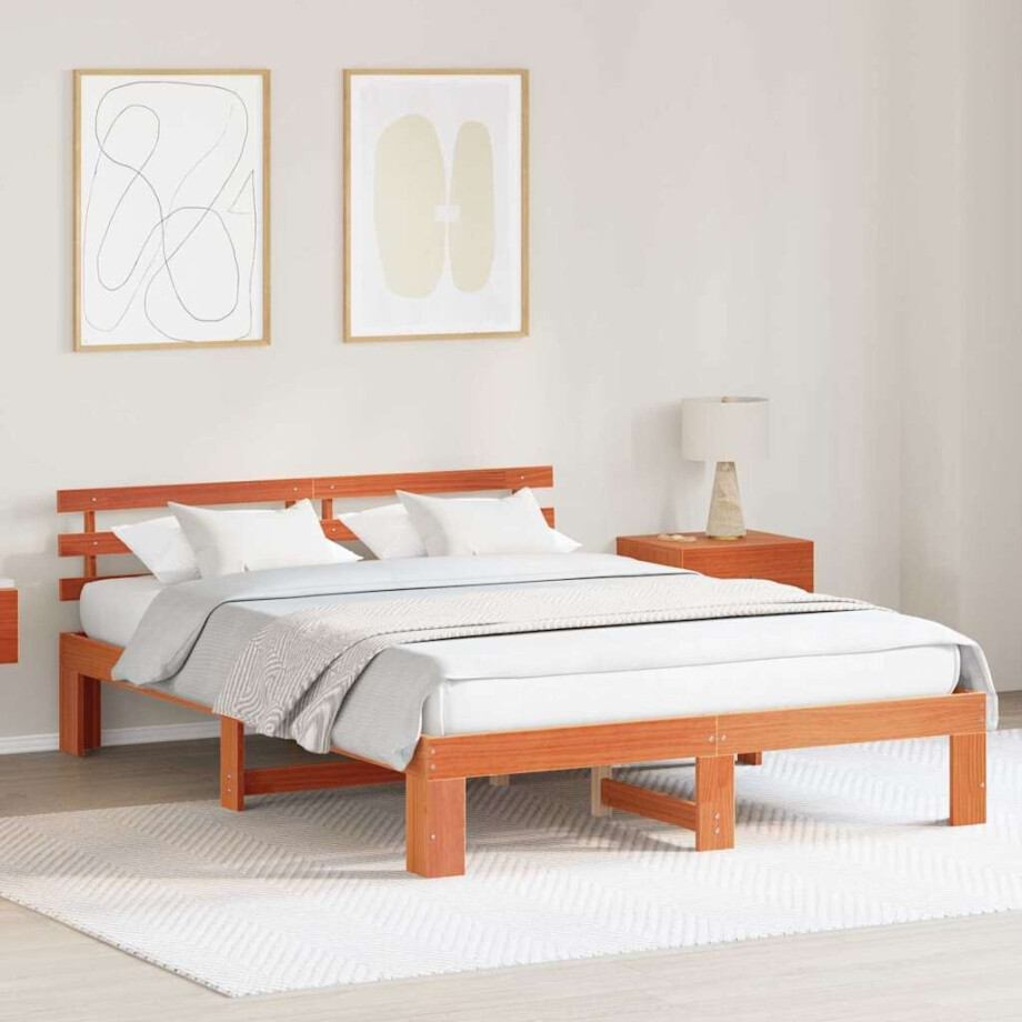 vidaXL Bedframe Wasbruin 140 x 200 cm Massief grenenhout afbeelding 1