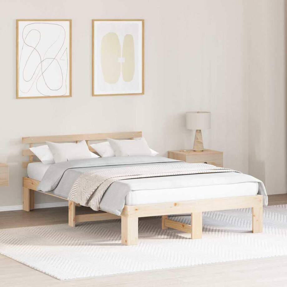 vidaXL Bedframe met hoofdeinde Naturel 120 x 190 cm Massief grenenhout vidaXL Bedframe met hoofdeinde Naturel 120 x 190 cm Massief grenenhout afbeelding 1
