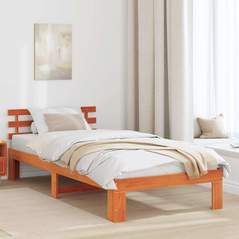 vidaXL Bedframe Wasbruin 100 x 200 cm Massief grenenhout afbeelding 1