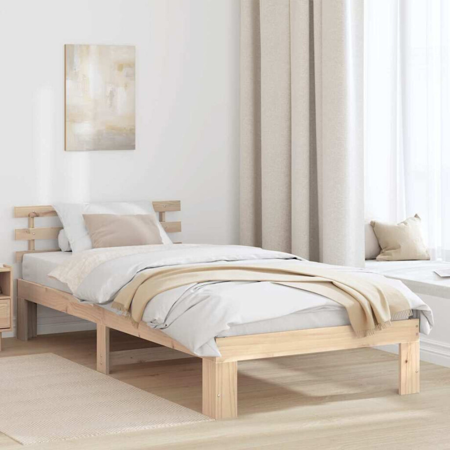 vidaXL Bedframe met hoofdeinde Naturel 90 x 200 cm Massief grenenhout afbeelding 1