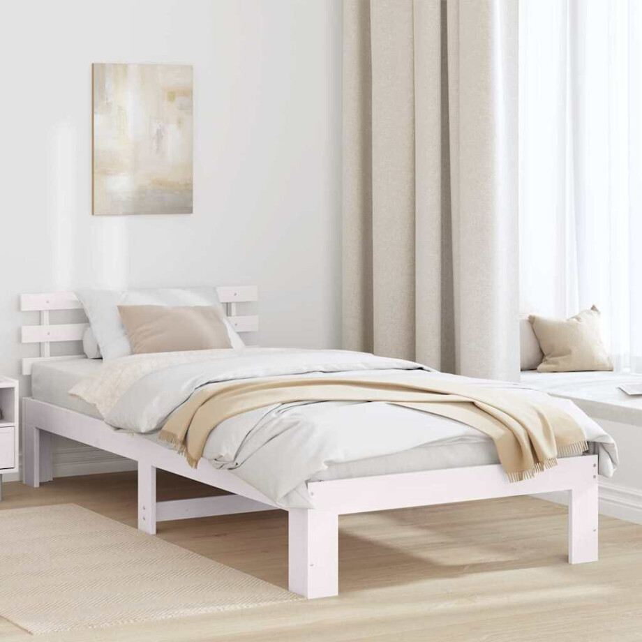 vidaXL Bedframe met hoofdeinde Wit 90 x 190 cm Massief grenenhout afbeelding 1