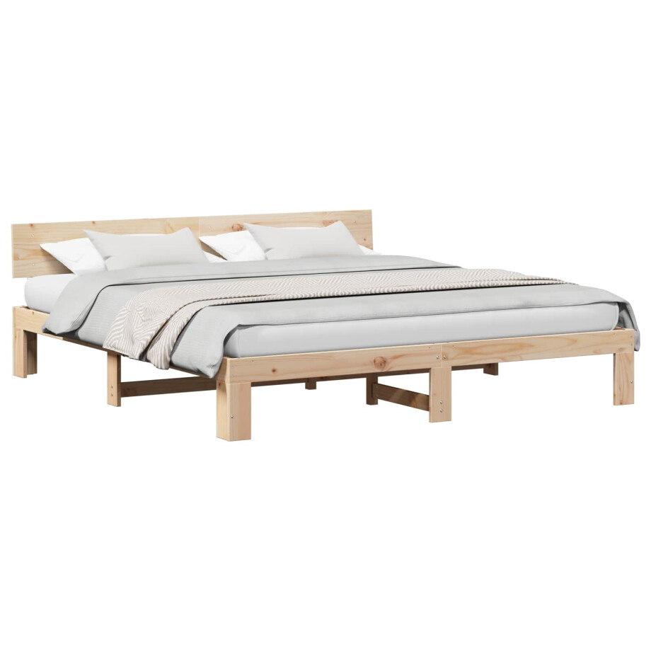 vidaXL Bedframe met hoofdeinde Naturel 180 x 200 cm Massief grenenhout afbeelding 1