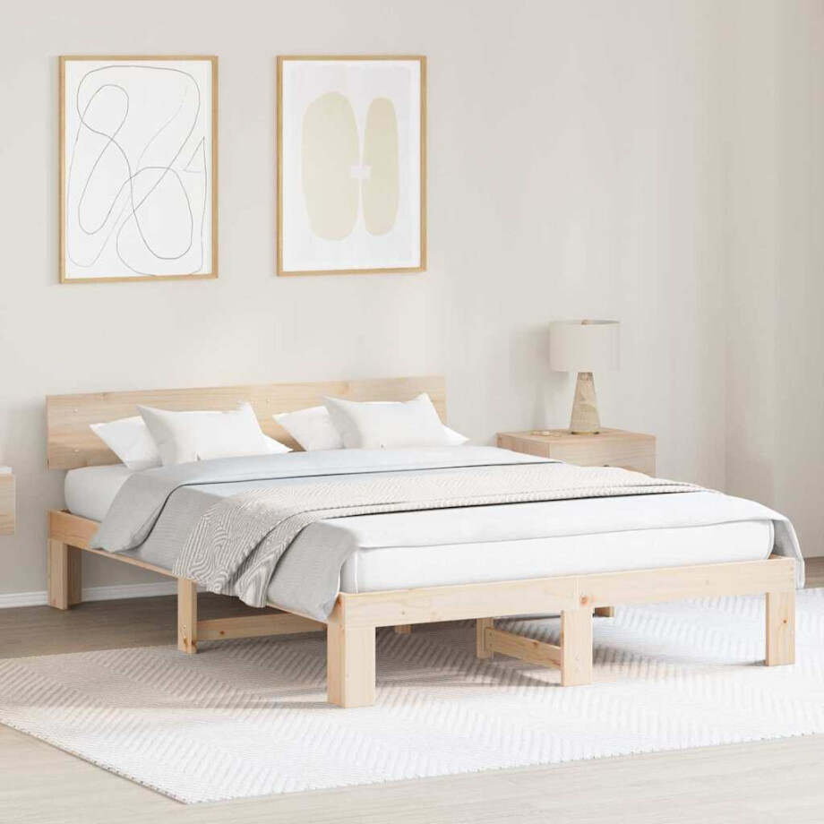 vidaXL Bedframe met hoofdeinde Naturel 140 x 200 cm Massief grenenhout afbeelding 1