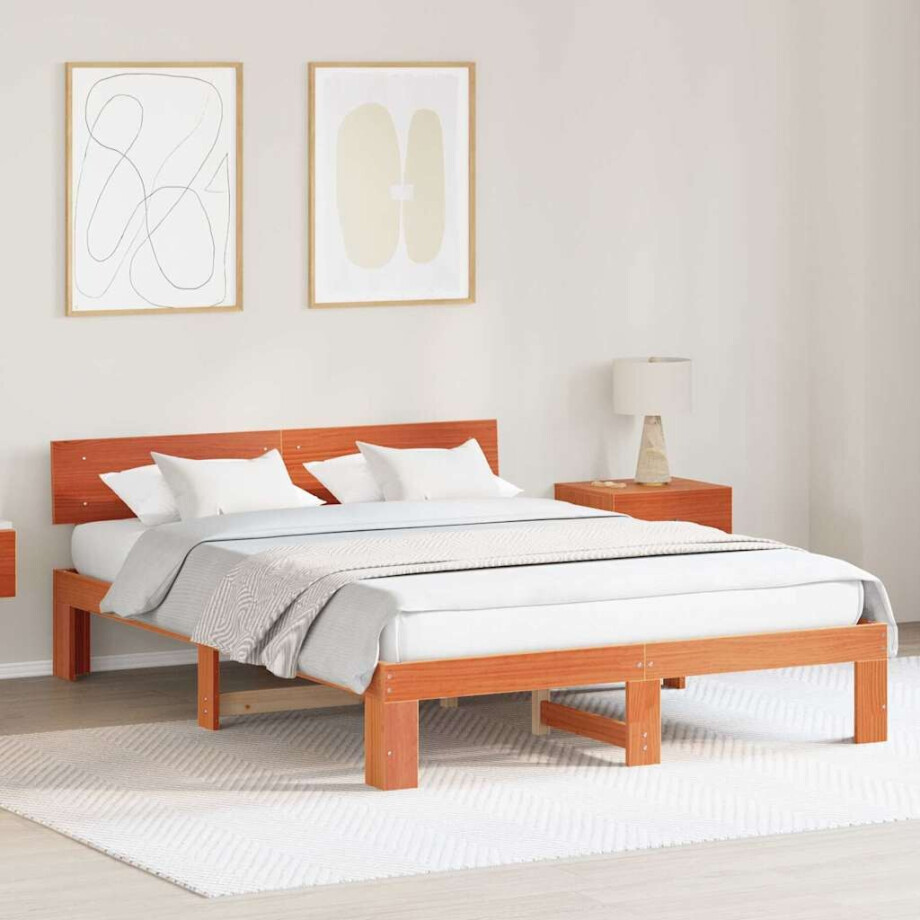vidaXL Bedframe Wasbruin 140 x 200 cm Massief grenenhout afbeelding 1