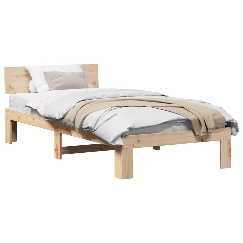 vidaXL Bedframe met hoofdeinde Naturel 90 x 200 cm Massief grenenhout afbeelding 1