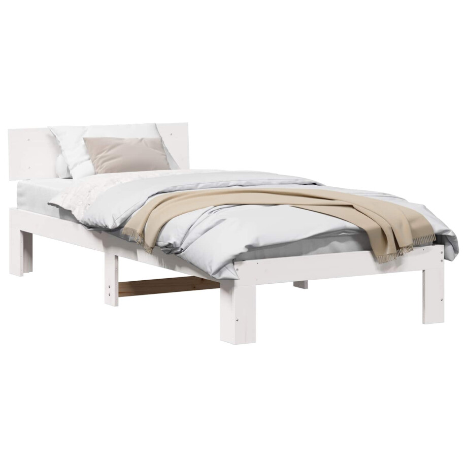 vidaXL Bedframe met hoofdeinde Wit 90 x 200 cm Massief grenenhout vidaXL Bedframe met hoofdeinde Wit 90 x 200 cm Massief grenenhout afbeelding 1