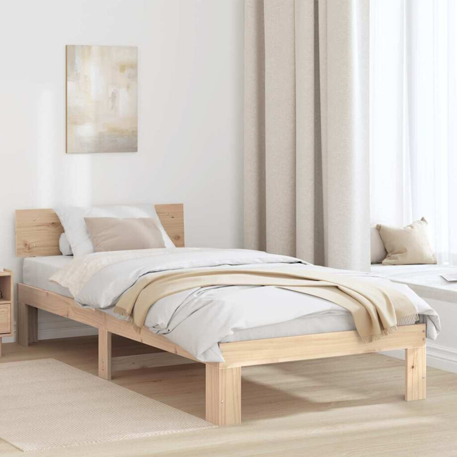 vidaXL Bedframe met hoofdeinde Naturel 75 x 190 cm Massief grenenhout afbeelding 1
