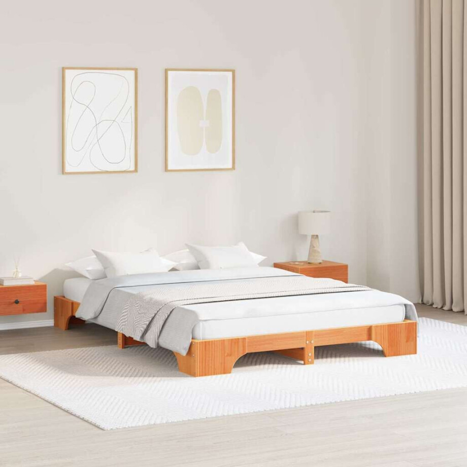 vidaXL Bedframe Wasbruin 150 x 200 cm Massief grenenhout vidaXL Bedframe Wasbruin 150 x 200 cm Massief grenenhout afbeelding 1