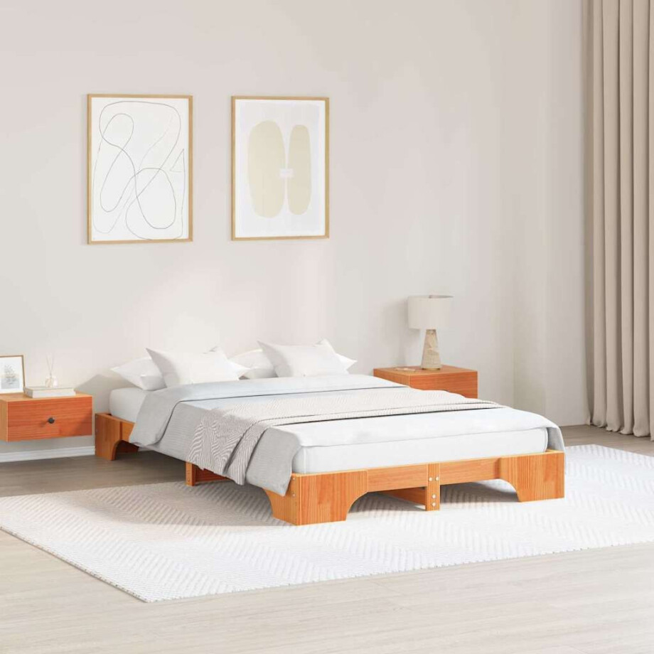 vidaXL Bedframe Wasbruin 120 x 200 cm Massief grenenhout afbeelding 1
