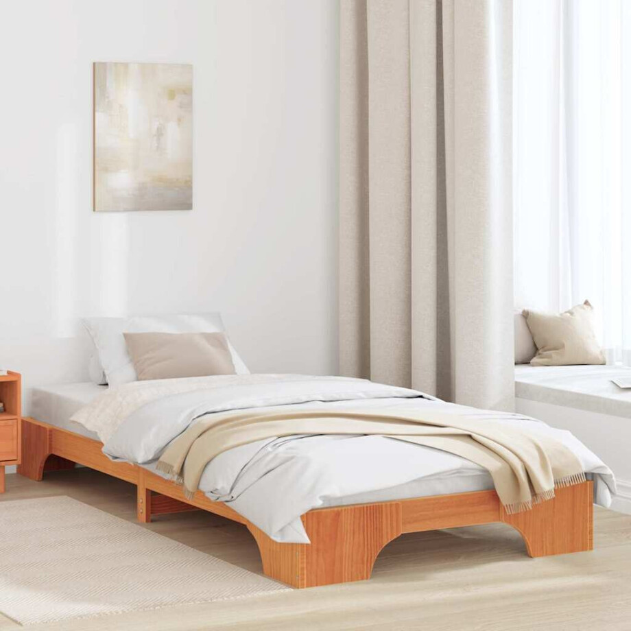 vidaXL Bedframe Wasbruin 100 x 200 cm Massief grenenhout vidaXL Bedframe Wasbruin 100 x 200 cm Massief grenenhout afbeelding 1