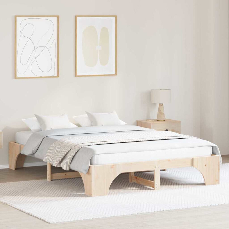vidaXL Bedframe Naturel 160 x 200 cm Massief grenenhout vidaXL Bedframe Naturel 160 x 200 cm Massief grenenhout afbeelding 1