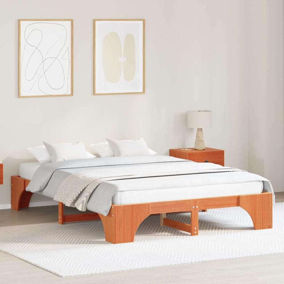vidaXL Bedframe Wasbruin 150 x 200 cm Massief grenenhout vidaXL Bedframe Wasbruin 150 x 200 cm Massief grenenhout afbeelding 1