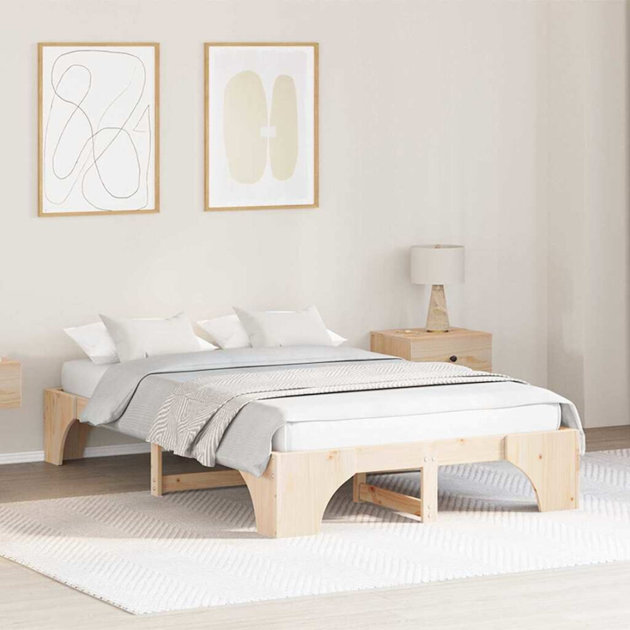 vidaXL Bedframe Naturel 135 x 190 cm Massief grenenhout vidaXL Bedframe Naturel 135 x 190 cm Massief grenenhout afbeelding 1