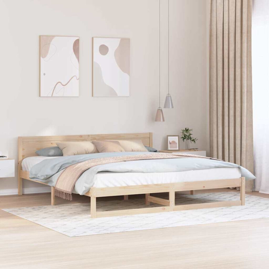 vidaXL Bedframe met hoofdeinde Naturel 200 x 200 cm Massief grenenhout afbeelding 1