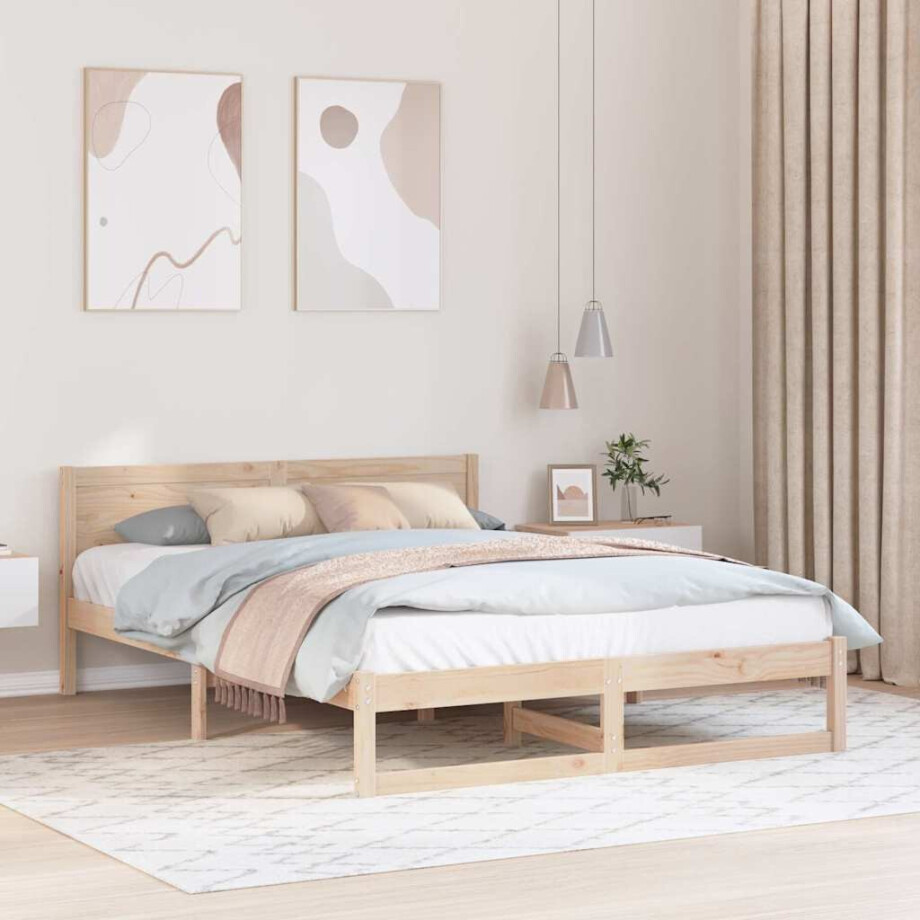 vidaXL Bedframe met hoofdeinde Naturel 140 x 200 cm Massief grenenhout afbeelding 1