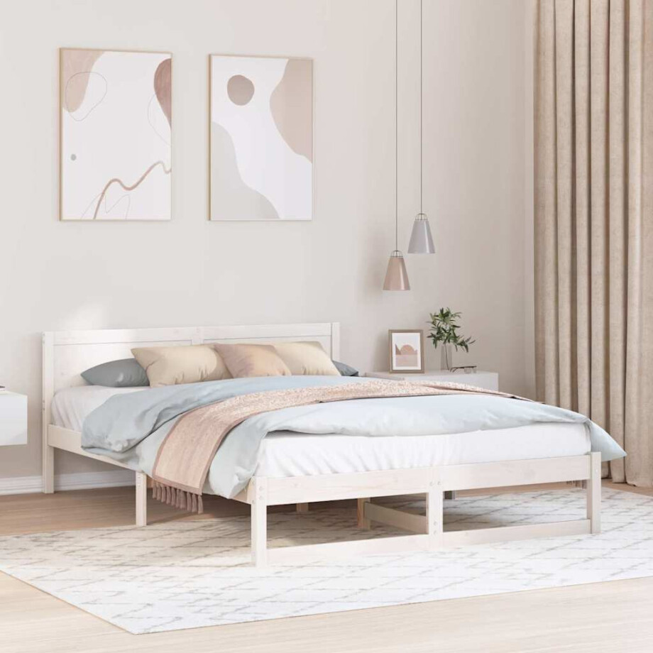 vidaXL Bedframe met hoofdeinde Wit 140 x 200 cm Massief grenenhout afbeelding 1